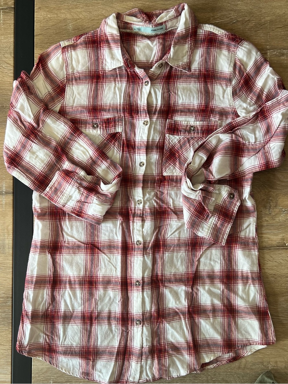 Maurices Red, White & Blue Plaid Casual Button-Down Shirt